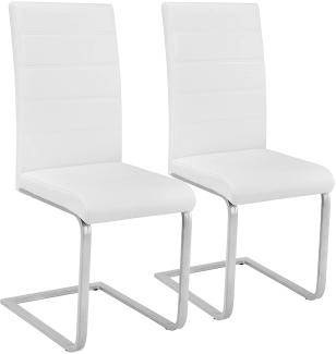 tectake 800451 2er Set Esszimmerstuhl, Kunstleder Stuhl mit hoher Rückenlehne, Schwingstuhl mit ergonomisch geformter Rückenlehne (2er Set weiß | Nr. 402550)