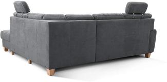 Cavadore Ecksofa Wisconsin mit Federkern / Eck-Couch mit 2 Kopfstützen / Landhausstil / Holzfüße in Buche / Mikrofaser / Größe: 248 x 88 x 215 cm (BxHxT) / Farbe: Grau