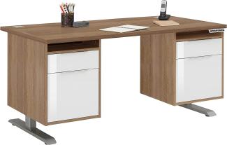 Schreibtisch "5519" aus Spanplatte / Metall in Roheisen natur lackiert - Sonoma Eiche mit 2 Schubladen und 2 Türen. Abmessungen (BxHxT) 175x120x80 cm