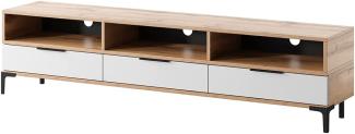 Selsey RIKKE - TV-Lowboard/TV-Tisch mit 3 offenen und 3 geschlossenen Fächern, 160 cm breit (Weiß Matt/Weiß Hochglanz mit LED)