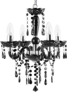 'Kalang' Kronleuchter Schwarz Metall 4-flammig mit Kristallen venezianischer Glamour Stil