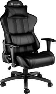 TecTake 800295 Bürostuhl Racing Gaming Stuhl ergonomisch mit Armlehnen inkl. Lordosenstütze und Nackenkissen - Diverse Farben - (schwarz schwarz | Nr. 402229)