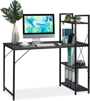 Relaxdays Schreibtisch-Kombination mit Regal und 4 Ablagefächern, Metall schwarz,121 x 120 x 62 cm