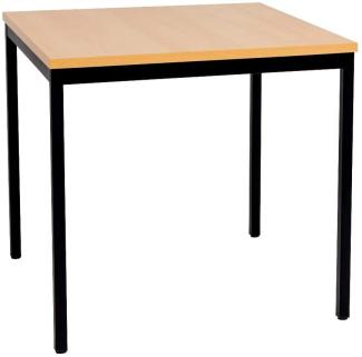 Furni24 Schreibtisch mit laminierter Platte, Metallgestell und verstellbaren Füßen, Buche, 80 x 80 x 75 cm