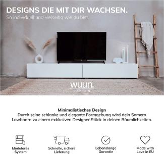 Wuun® TV Board hängend/8 Größen/5 Farben/200cm Matt Weiß- Grau-Hochglanz/Lowboard Hängeschrank Hängeboard Wohnwand/Hochglanz & Naturtöne/Somero