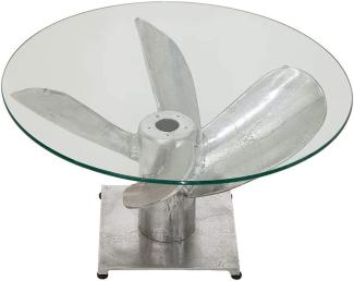 Design Couchtisch ELICA 60cm silber Aluminium Schiffsschraube Maritim Glasplatte