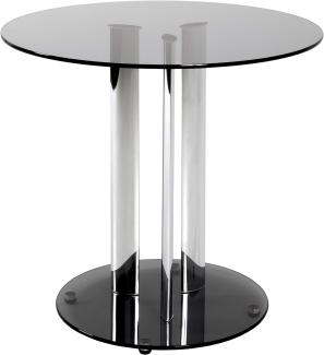 Beistelltisch rund, Tisch- und Fußplatte Glas schwarz, Gestell Stahlrohr verchromt, Ø 59cm