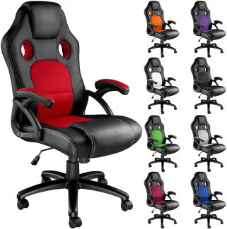 TecTake Sportsitz Chefsessel Stuhl ergonomischer Gaming Bürostuhl Racing Schalensitz - Diverse Farben - (Schwarz-Rot)