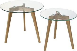 Homestyle4u Beistelltisch Glas Holz, 2-er Set Rund, Tisch Groß Ø 50 Klein Ø 40 cm