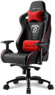 Sharkoon Skiller SGS4 Komfortabler Gaming-Stuhl (mit extragroßer Sitzfläche, 150kg belastbar, Kunstleder, Aluminiumfußkreuz, 75mm Rollen mit Bremsfunktion, 4-Wege-Armlehnen, Stahlrahmen) schwarz/rot