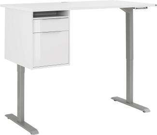 Schreibtisch "5516" aus Spanplatte / Metall in Metall platingrau - weiß matt mit einer Schublade und einer Tür. Abmessungen (BxHxT) 150x120x80 cm