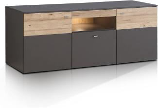 Möbel-Eins CLARA TV-Lowboard, Material Dekorspanplatte, grau/plankeneichefarbig