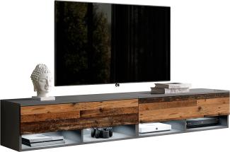 Furnix TV Lowboard Alyx Fernsehschrank Kommode B200 x H34 x T32 cm - ohne LED-Beleuchtung, TV-Schrank Sideboard 4 Fächer mit Tür „Push-Click“, 4 offene Ablagen unten, Wandmontage möglich (2x100)