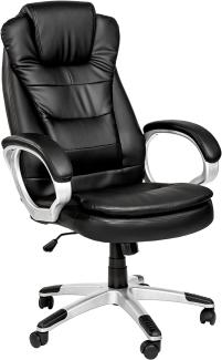 tectake 800983 Chefsessel Bürostuhl mit hoher Rückenlehne und verstärkter Polsterung, stufenlos höhenverstellbar, ergonomischer Drehstuhl mit Einstellbarer Wippmechanik (Schwarz | Nr. 400578)