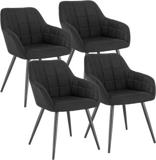 WOLTU 4 x Esszimmerstühle 4er Set Esszimmerstuhl Küchenstuhl Polsterstuhl Design Stuhl mit Armlehne, mit Sitzfläche aus Leinen, Gestell aus Metall, Schwarz, BH107sz-4