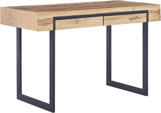 Schreibtisch heller Holzfarbton / schwarz 120 x 55 cm mit 2 Schubladen Spanplatte mit Stahl Industrieller Stil