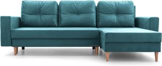 mb-moebel Ecksofa mit Schlaffunktion und Bettkasten Ottomane Links als auch rechts montierbar Couch für Wohnzimmer Sofa Eckcouch L-Form Wohnlandschaft 232x137x84 cm Carl Blau Türkis