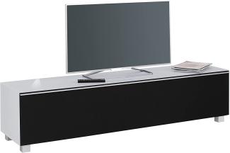 Soundboard "7738" in Glas seidengrau matt - Akustikstoff schwarz mit 3 Einlegeböden. Abmessungen (BxHxT) 180x43x42 cm
