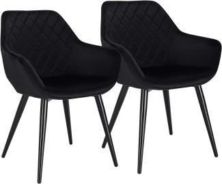 WOLTU Esszimmerstühle BH153sz-2 2er Set Küchenstühle Wohnzimmerstuhl Polsterstuhl Design Stuhl mit Armlehne Samt Gestell aus Stahl Schwarz