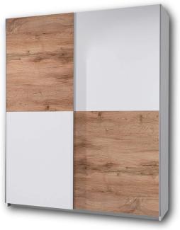 PULS Eleganter Kleiderschrank mit viel Stauraum - Vielseitiger Schwebetürenschrank in Weiß, Schachbrett Wildeiche - 170 x 195 x 58 cm (B/H/T)