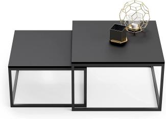 Couchtisch 2er Set schwarz 42cm und 36cm hoch, Beistelltisch Loft Design, 2 in 1 Verschachtelung, kratzfeste Oberfläche, Wohnzimmer