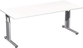 Schreibtisch, höhenverstellbar, 180x80cm, Weiß / Silber