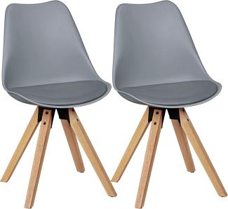 Wohnling 2er Set Esszimmerstühle Skandinavische Stühle mit Holzbeinen grau
