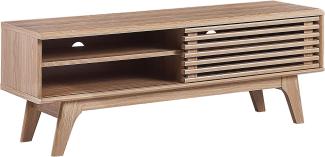 Fernsehtisch Heller Holzfarbton MDF Platte 44 x 117 x 35 cm Trendy Elegant Praktisch Multifunktional 2 Fächer Wohnzimmer