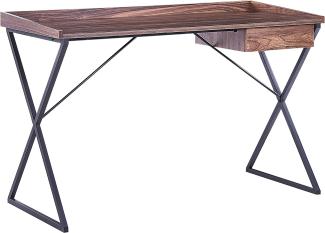 Schreibtisch dunkler Holzfarbton schwarz 120 x 54 cm mit Schublade Industrieller Stil