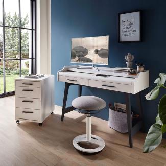 Stella Trading 'Inno4home' Schreibtisch mit Schubladen und ausziehbarer Tischplatte, Weiß matt, 120 x 84 x 50 cm