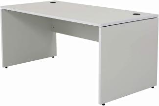 Furni24 Schreibtisch fürs Arbeitszimmer und Home Office - Großer laminierter Computertisch aus Holz, 2 Kabeldurchlässe und mit verstellbarem Metall kabelkanal-Nuvi (Grau, Kabelkanal 160x80x75 cm)