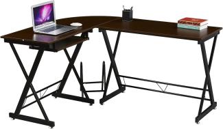 SVITA Eckschreibtisch Nussbaum-Optik schwarze Metall-Beine Computertisch Tisch