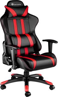 TecTake 800295 Bürostuhl Racing Gaming Stuhl ergonomisch mit Armlehnen inkl. Lordosenstütze und Nackenkissen - Diverse Farben - (schwarz rot | Nr. 402030)