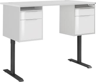 Schreibtisch "5519" aus Spanplatte / Metall in Metall anthrazit - weiß matt mit 2 Schubladen und 2 Türen. Abmessungen (BxHxT) 175x120x80 cm