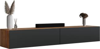 Planetmöbel TV Board 200 cm Gold Eiche/Anthrazit, TV Schrank mit 2 Klappen als Stauraum, Lowboard hängend oder stehend, Sideboard Wohnzimmer