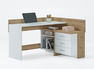 Domando Schreibtisch Maiori Modern für Büro Breite 130cm, zwei Arbeitsflächen in Kontrastfarben in Artisan Eiche und Weiß Matt