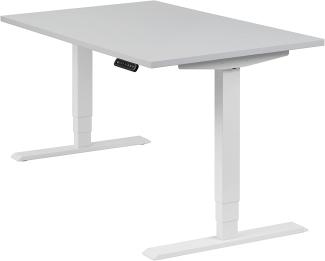 boho office® homedesk - elektrisch stufenlos höhenverstellbares Tischgestell in Weiß mit Memoryfunktion, inkl. Tischplatte in 120 x 80 cm in Lichtgrau