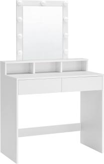 VASAGLE Schminktisch mit LED-Beleuchtung und Spiegel, Holz weiß, RDT114W01, 145 x 80 x 40 cm