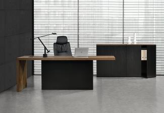 neu.haus Schreibtisch-Set 'Gent' 220x80 cm mit 2 Büroschränken Schwarz/Holzfarben
