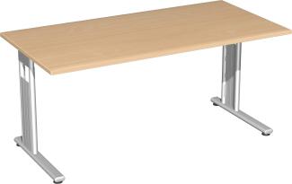 'C Fuß Flex' Schreibtisch, Buche/ Silber, 68-82 x 160 x 80 cm