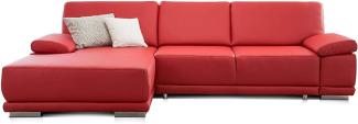 CAVADORE Eckcouch Corianne in Kunstleder / Sofa in L-Form mit verstellbaren Armlehnen und Longchair / 282 x 80 x 162 / Lederimitat, rot