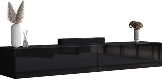 Planetmöbel TV Board 200 cm Schwarz, TV Schrank mit 2 Klappen als Stauraum, Lowboard hängend oder stehend, Sideboard Wohnzimmer