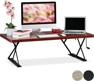 Relaxdays Sitz-Steh-Schreibtisch XXL, ergonomischer Steharbeitsplatz, höhenverstellbarer Aufsatz, BT: 120x60cm, rotbraun, 120x60 cm