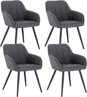 WOLTU 4 x Esszimmerstühle 4er Set Esszimmerstuhl Küchenstuhl Polsterstuhl Design Stuhl mit Armlehne, mit Sitzfläche aus Leinen, Gestell aus Metall, Dunkelgrau, BH107dgr-4