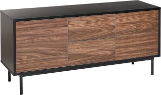 Sideboard mit Schubladen und Türen mit Tip-on Technik , Faserplatte/ Stahl, 120 x 38 x 55 cm, Schwarz