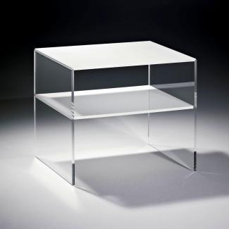 Beistelltisch, Acryl-Glas, Tischplatte und Unterboden weiß, Seiten klar