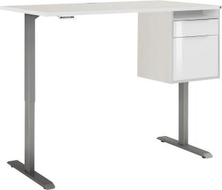 Schreibtisch "5515" aus Spanplatte / Metall in Roheisen natur lackiert - weiß matt mit einer Schublade und einer Tür. Abmessungen (BxHxT) 150x120x80 cm