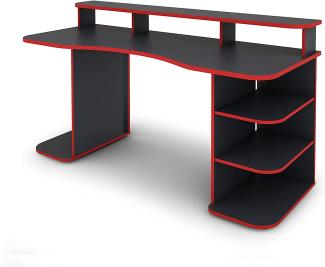 byLIVING Schreibtisch FINN / Gaming-Tisch in Anthrazit mit Kanten in Rot / Mit viel Stauraum und großer Tischplatte / Computer-Tisch / PC / Arbeits-Tisch / 160x93x65cm (BxHxT)