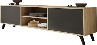 Domando Lowboard Sirolo Skandinavisch für Wohnzimmer Breite 180cm, Push-to-open-System, Holzfüße in Sonoma Eiche und Graphit Matt