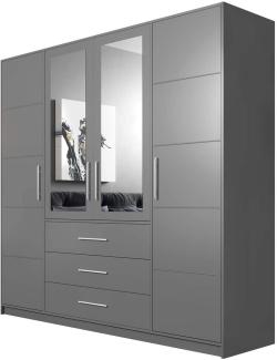 'Bado 4D' Kleiderschrank mit Schubladen und Spiegel, Laminatplatte grau, 200 x 58 x 195 cm